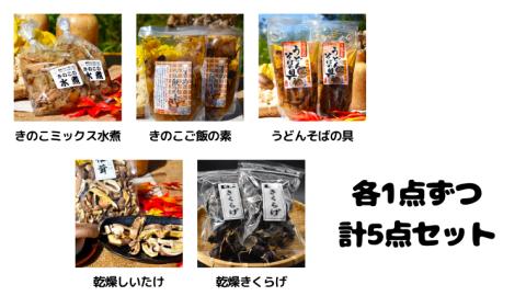 きのこ の 加工品 詰め合わせ 5点セット （茨城県共通返礼品：城里町） きのこミックス 野菜 水煮 国産 きのこ ご飯の素 国産 うどん そばの具 乾燥 しいたけ 乾燥 きくらげ