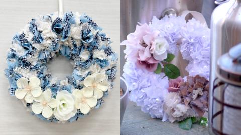 ファブリック 手作りリース （ 寒色系 ）× 3点 ファブリック リース 母の日 クリスマス プレゼント ギフト 贈り物 お部屋 玄関飾り インテリア