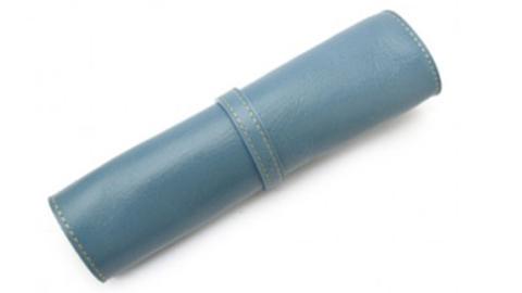 【サイフ工房ANDOU】ベルト付ロールペンケース（ブルーグレー） 筆箱 革小物 レザー 日本製 贈り物 ギフト プレゼント 記念日 誕生日 お祝い 社会人 メンズ