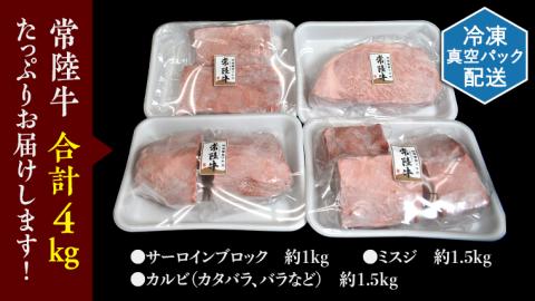 【 常陸牛 】 焼肉 ブロック セット 4kg ( 茨城県共通返礼品 ) 国産 焼き肉 サーロイン カルビ バラ バーベキュー BBQ お肉 ブランド牛