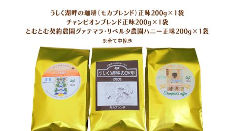 とむとむ 自家焙煎 レギュラーコーヒー 3袋 セット ( 各200g ) 袋 中挽き 珈琲 バリスタ 日本一 ブレンド モカ 自家焙煎 香り 挽きたて