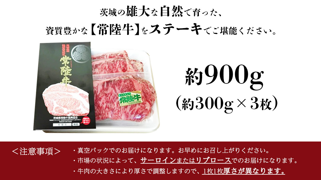 銘柄 黒毛和牛 【 常陸牛 ステーキ 】約300g×3枚 ( 茨城県共通返礼品 ) 和牛 国産 肉 お肉 焼肉 焼き肉 バーベキュー BBQ ブランド牛 牛肉 ギフト 贈り物 お祝い 贈答 900g