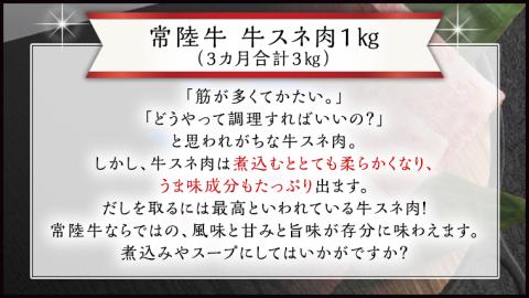 【 3ヶ月 定期便 隔月お届け】『 常陸牛 』 スネ肉 煮込み用 1kg (茨城県共通返礼品) 国産 お肉 肉 煮込み すね肉 ブランド牛
