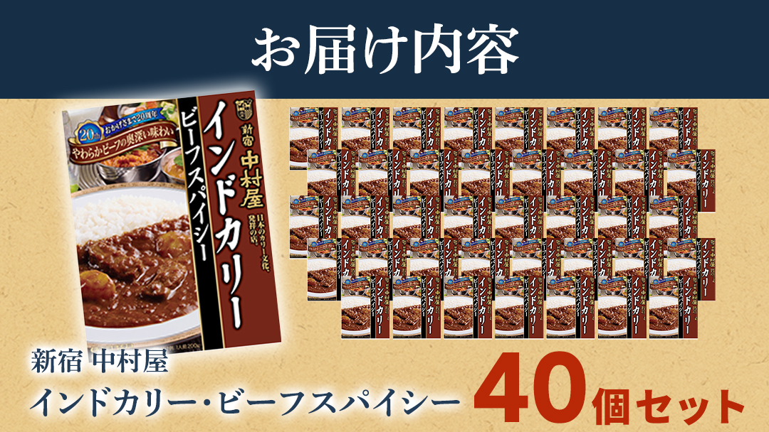 新宿 中村屋 インドカリー ビーフスパイシー 40個 レトルト レトルトカレー カレー 常温 温めるだけ 人気 洋食 時短 インドカレー スパイシーカレー 長期保存 災害用 保存食 レンチン レンジ