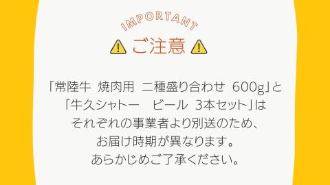 【 牛久市限定 コラボ 】 常陸牛 ( 焼肉用 ) ＆ 牛久シャトービール 3本 A4 A5 常陸牛 モモ バラ 食べ比べ 焼肉 牛肉 肉 牛久シャトー ビール お酒 クラフトビール