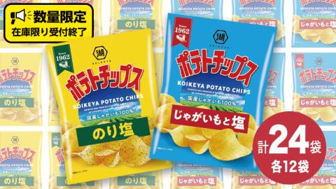 湖池屋 ポテトチップス 2種類アソート （のり塩・じゃがいもと塩）（各12袋・計24袋）　ポテチ お菓子 おかし 大量 スナック おつまみ ジャガイモ じゃがいも まとめ買い スナック菓子 数量限定