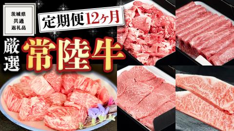＜ 定期便 ＞ 厳選 『 常陸牛 』 12ヶ月セット ( 茨城県共通返礼品 ) A5 A4 肉 焼肉 国産 霜降 サーロイン ヒレ もも ハンバーグ ステーキ すき焼き しゃぶしゃぶ