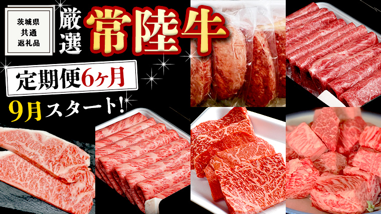 《 定期便 9月スタート 》 厳選 『 常陸牛 』 6ヶ月セット （ 茨城県共通返礼品 ） A5 A4 肉 焼肉 国産 霜降 サーロイン もも ハンバーグ ステーキ すき焼き しゃぶしゃぶ