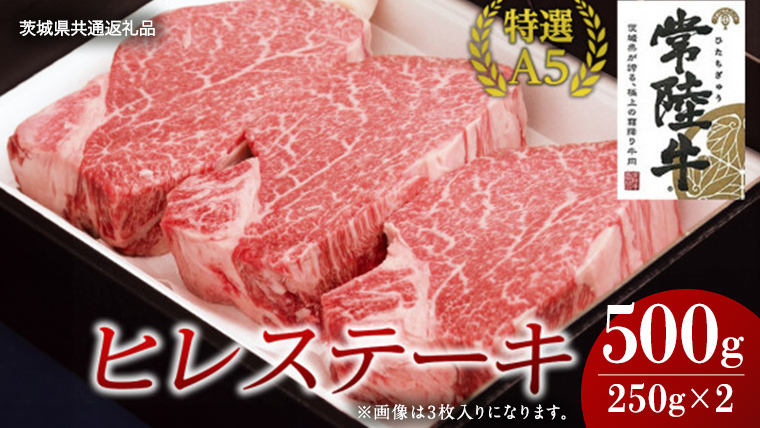 【常陸牛特選A5】ヒレステーキ 250g×2枚 (500g) ( 茨城県共通返礼品 ) 国産 お肉 肉 焼肉 焼き肉 バーベキュー BBQ ヒレ肉 ヘレ ヘレステーキ テンダーロイン A5ランク ブランド牛 牛肉