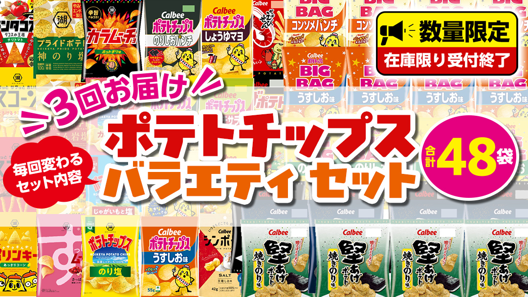 【 スナック菓子 3ヶ月 定期便 】 カルビー 湖池屋 人気 48袋 詰め合わせ バラエティ セット スナック ポテトチップス ポテチ ポテトチップ 菓子 お菓子 おかし おやつ おつまみ 大量 BIGBAG 堅あげポテト のりしお うすしお ブラックペッパー 頒布会 ジャガイモ じゃがいも まとめ買い