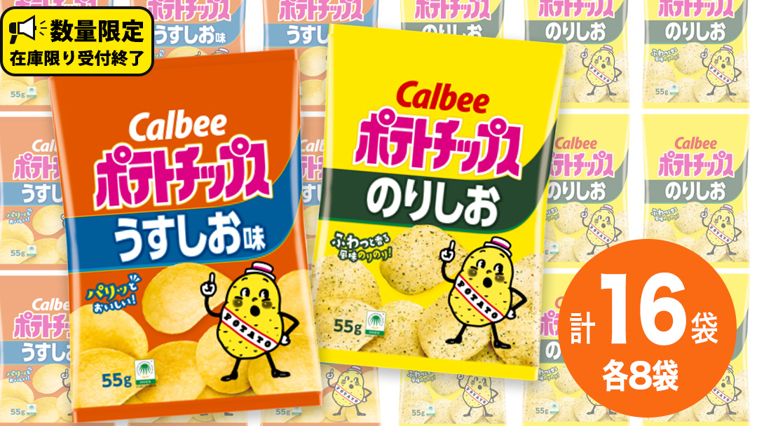カルビー ポテトチップス レギュラー サイズ　 2種類 詰め合わせ 16袋（ うすしお ／ のりしお ） ポテチ お菓子 おかし 大量 スナック おつまみ ジャガイモ じゃがいも まとめ買い