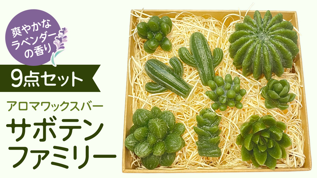 アロマワックスバー サボテンファミリー 9点セット ( ラベンダー / 緑色 ) アロマ キャンドル リラックス リラクゼーション 癒し 香り 香水 フレグランス 芳香 質の高い 睡眠 抗菌作用 空気清浄 サボテン さぼてん マスコット インテリア 雑貨