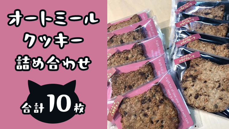 オートミールクッキー 2種 10枚 詰め合わせ 詰め合わせ クッキー くるみ ドライフルーツ スイーツ 猫 ねこ ネコ お菓子 おやつ お取り寄せ お土産 プチギフト 贈り物 お祝い ギフト 国産 茨城