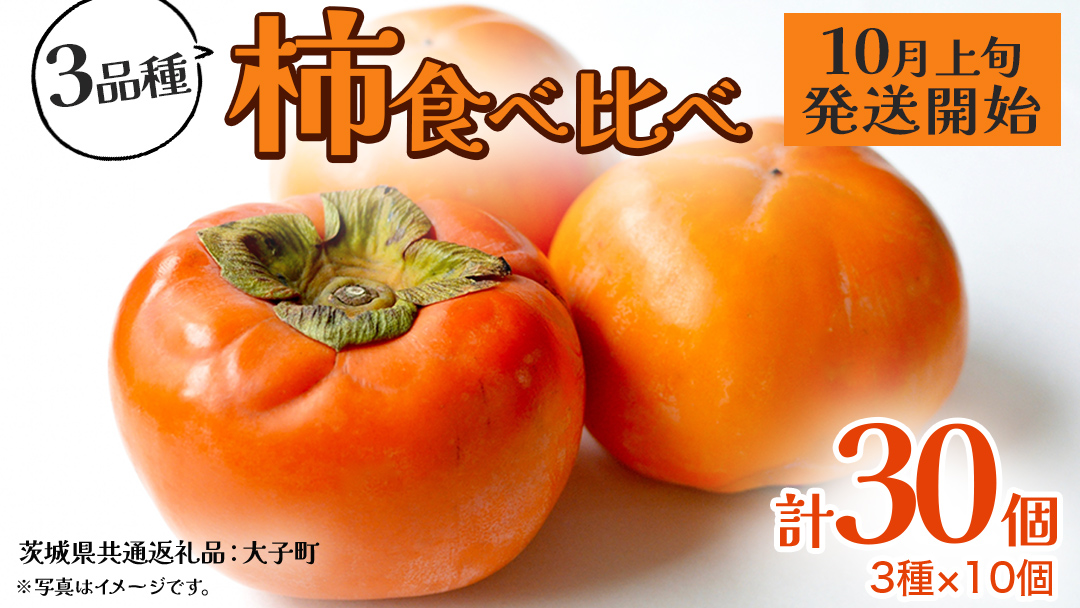 柿 食べ比べ 3品種×10個【2026年10月上旬発送開始】(茨城県共通返礼品：大子町) 富有柿 次郎柿 種無し柿 筆柿 太秋柿 果物 フルーツ 旬 季節限定 期間限定