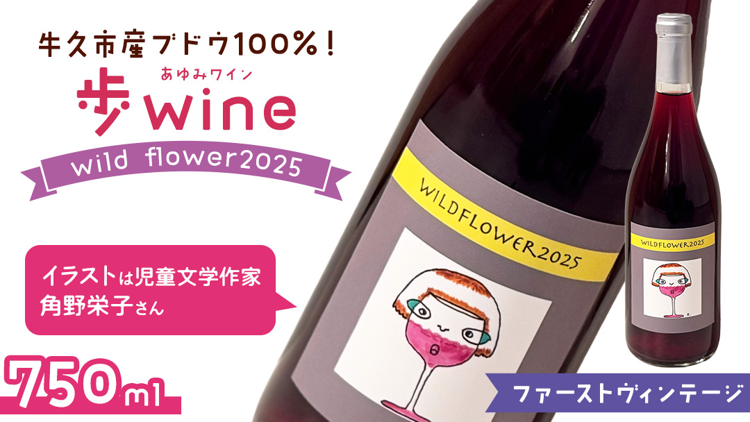 歩wine wild flower2025 ( 750ml ) 日本ワイン 牛久市 ブドウ 自然派ワイン 無濾過 ファーストヴィンテージ マスカット・ベーリーA ビジュノワール メルロー バルベーラ ワイン 酒 赤ワイン わいん