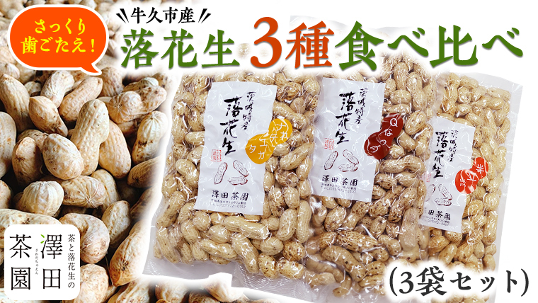 牛久市産 落花生 3種食べ比べ3袋セット Qナッツ Qなっつ 半立 はんだち ナカテユタカ 中手豊 ピーナッツ ピーナツ 食べ比べ おやつ おつまみ お菓子 お取り寄せ 詰め合わせ