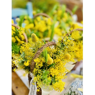(3月発送)ミモザのバスケットアレンジ【限定品】おしゃれなお花をインテリア・壁飾り・プレゼント に!【配送不可地域：離島】