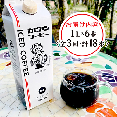 【毎月定期便】カピアンオリジナルアイスコーヒー1L×6本(計6000ml)全3回