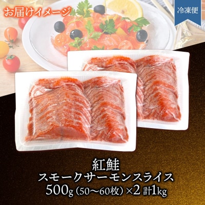 紅鮭スモークサーモンスライス 500g×2パック お取り寄せグルメ カルパッチョ おつまみ【配送不可地域：離島】