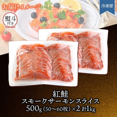 無地熨斗 紅鮭スモークサーモンスライス 500g×2パック お取り寄せグルメ カルパッチョ おつまみ【配送不可地域：離島】