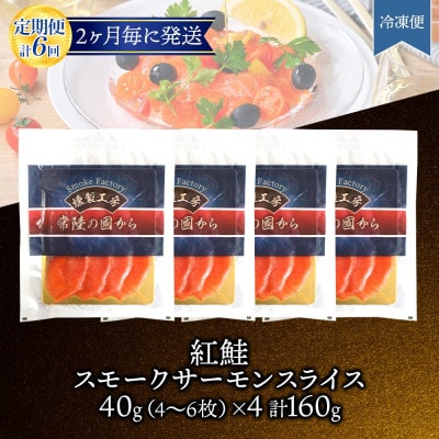 【2ヵ月毎定期便】紅鮭スモークサーモン スライス 40g×4パック全6回【配送不可地域：離島】
