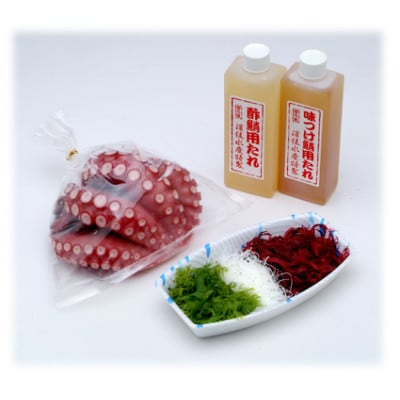 蒸し蛸セット(海藻サラダ、酢蛸用たれ、味付用たれ付き)【配送不可地域：離島・北海道・沖縄県・信越、北陸・東海・近畿・中国・四国・九州】