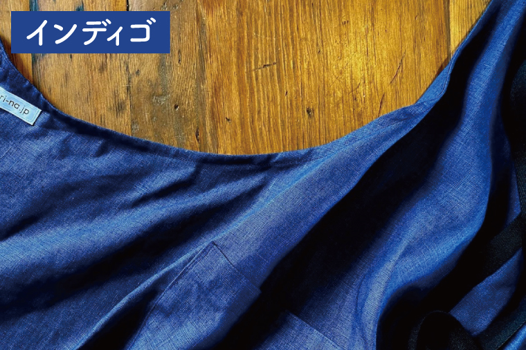 ノリーナがデザインしたリネンエプロン（メンズ用） インディゴ (KBD-17-1)