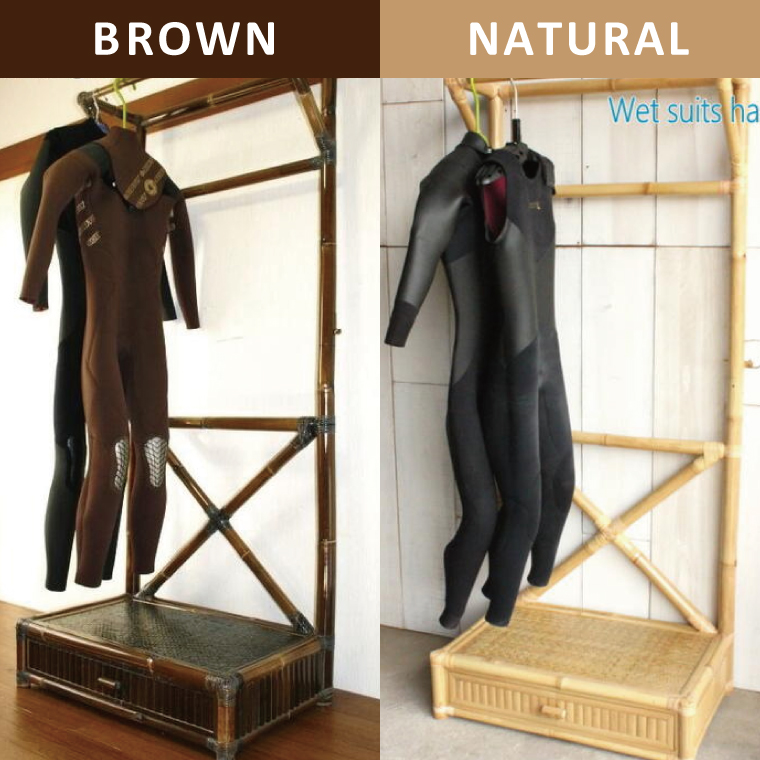 【受注生産】バンブー ウェットスーツラック ハンガーラック (収納付き) 2色 | 幅80cm×奥行き50cm×高さ190cm 海 サーフィン サーファー サーフボード サップ 波乗り ラック ハンガーラック サーフボードラック 竹素材 バンブー (KDF-12)