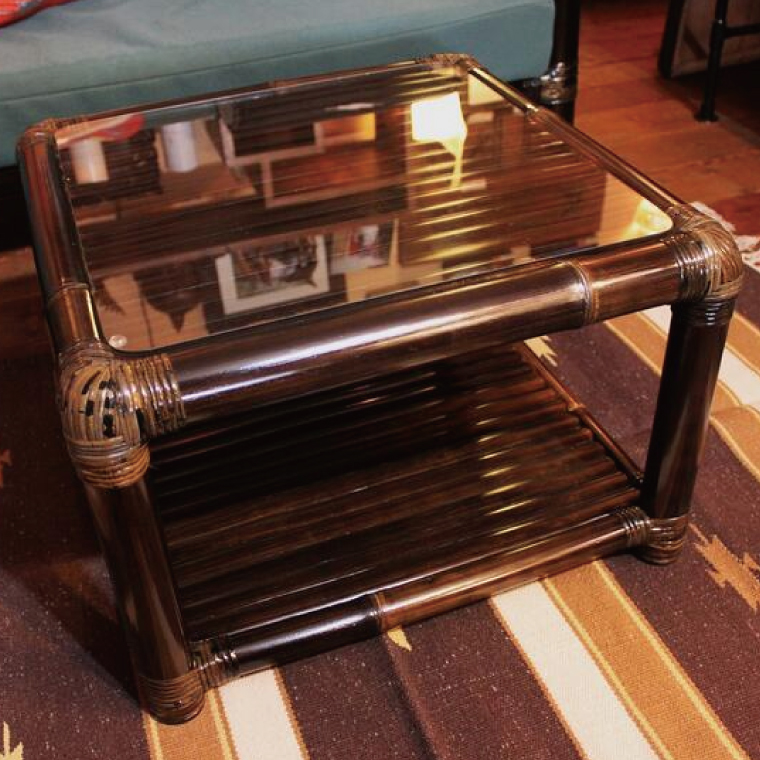 【受注生産】バンブーガラステーブル（座卓）55cm，高さ36cm (KDF-25)