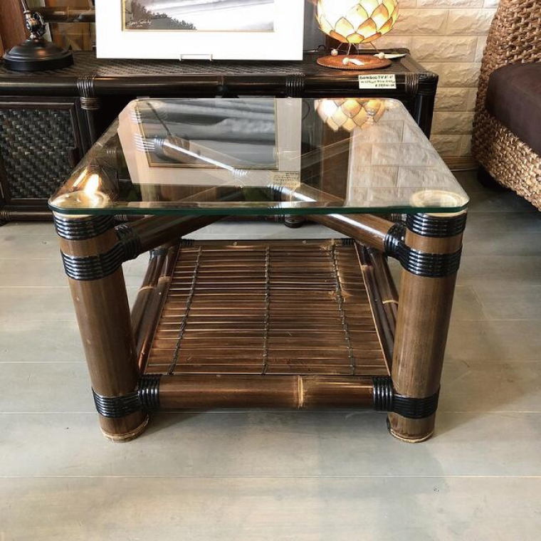 【受注生産】バンブーガラステーブル（座卓）55cm，高さ40cm (KDF-26)