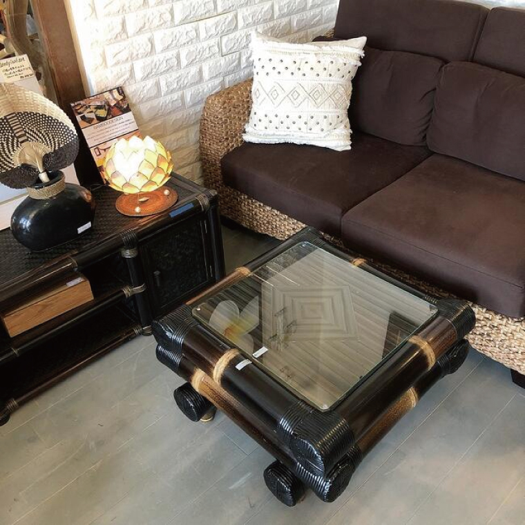 【受注生産】バンブーガラステーブル（座卓）60cm (KDF-27)