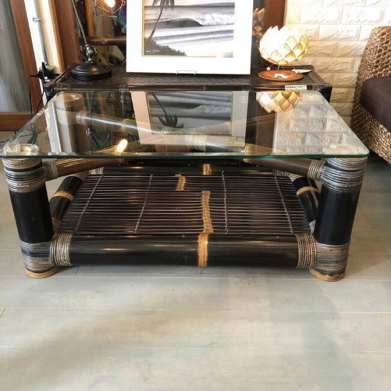 【受注生産】バンブーガラステーブル 90cm (KDF-28)