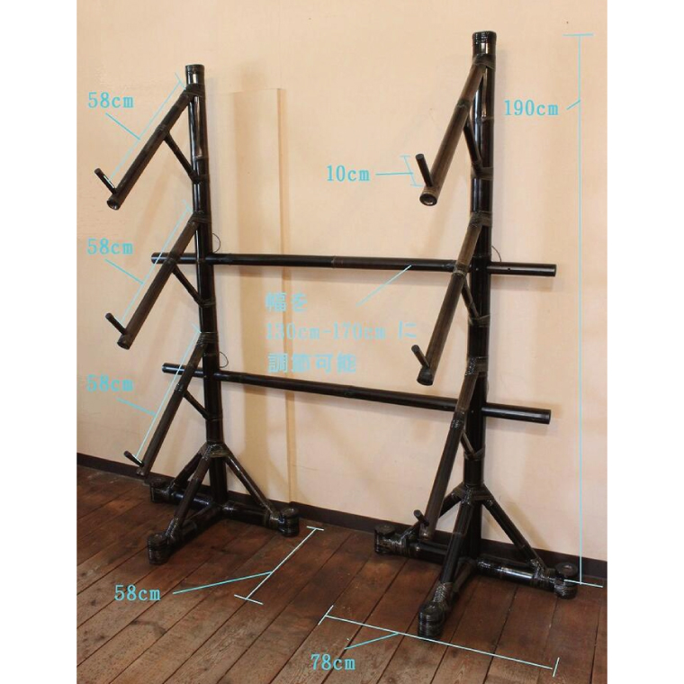 【受注生産】サーフボード バンブースタンド 3枚 | 幅208cm～248cm(調整可能)×奥行き58cm×高さ190cm 海 サーフィン サーファー サーフボード サップ 波乗り ラック サーフボードスタンド 竹素材 バンブー インテリア (KDF-15)
