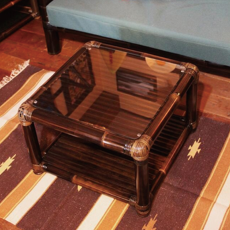 【受注生産】バンブーガラステーブル（座卓）55cm，高さ36cm (KDF-25)