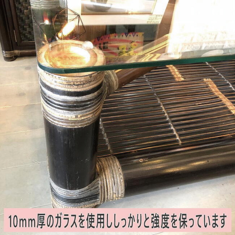 【受注生産】バンブーガラステーブル 90cm (KDF-28)