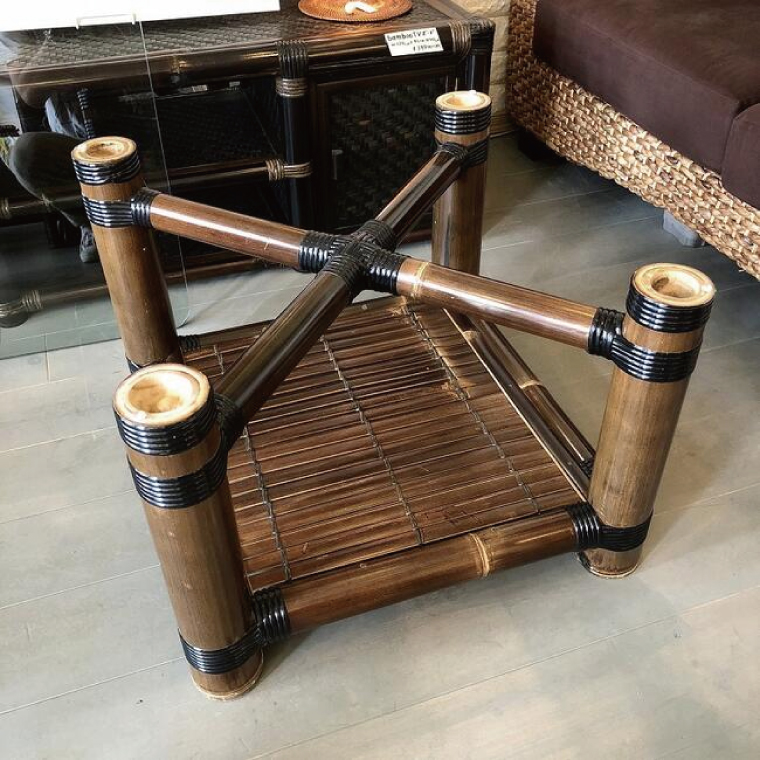 【受注生産】バンブーガラステーブル（座卓）55cm，高さ40cm (KDF-26)