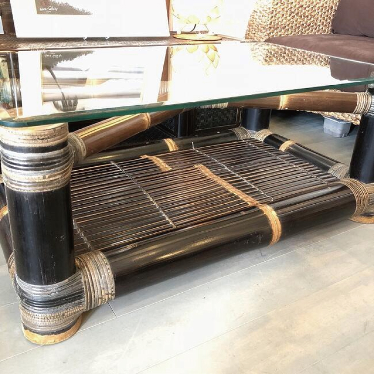 【受注生産】バンブーガラステーブル 90cm (KDF-28)