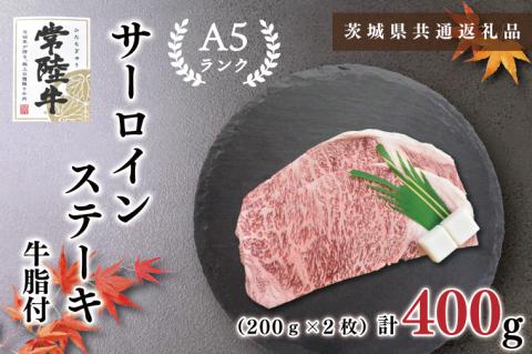 KCK-1【茨城県共通返礼品】【常陸牛A5ランク】サーロインステーキ　400ｇ（200ｇ×２枚）