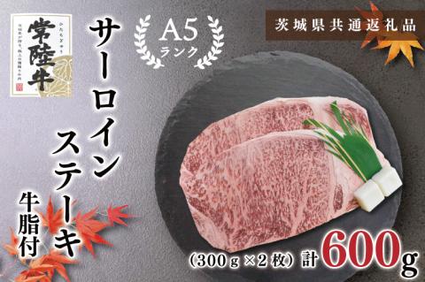KCK-2【茨城県共通返礼品】【常陸牛A5ランク】サーロインステーキ　600ｇ（300ｇ×２枚）