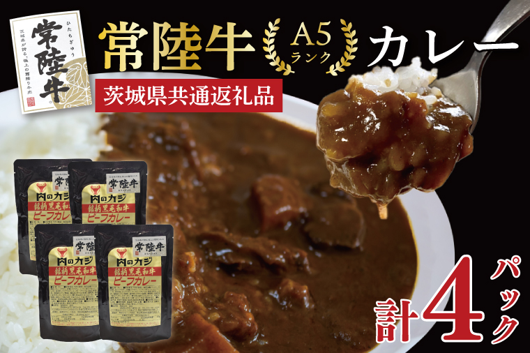 【茨城県共通返礼品】【常陸牛A5ランク】カレーセット計4パック レトルト 時短 保存食 備蓄ビーフカレー　(KCK-71)