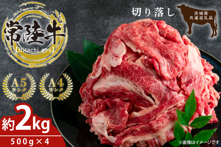 最高級常陸牛 切り落し 約2kg（約500ｇ×4)【牛肉 国産牛 黒毛和牛 和牛 国産黒毛和牛 ブランド牛肉 ブランド牛 お肉 A4ランク A5ランク すき焼き すきやき 牛丼 鹿嶋市 鹿嶋 茨城県】(KCW-19)