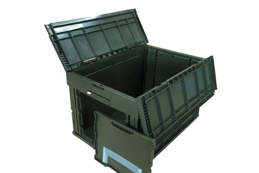 松本産業 折りたたみコンテナ 50L カーキ フタ付き 1面扉付 ( CWGF50G ) キャンプ アウトドア 収納 大容量 収納ボックス サバゲー グランピング 耐久性抜群 国産 折り畳み収納 便利アイテム 茨城県 潮来市 (A28-001)