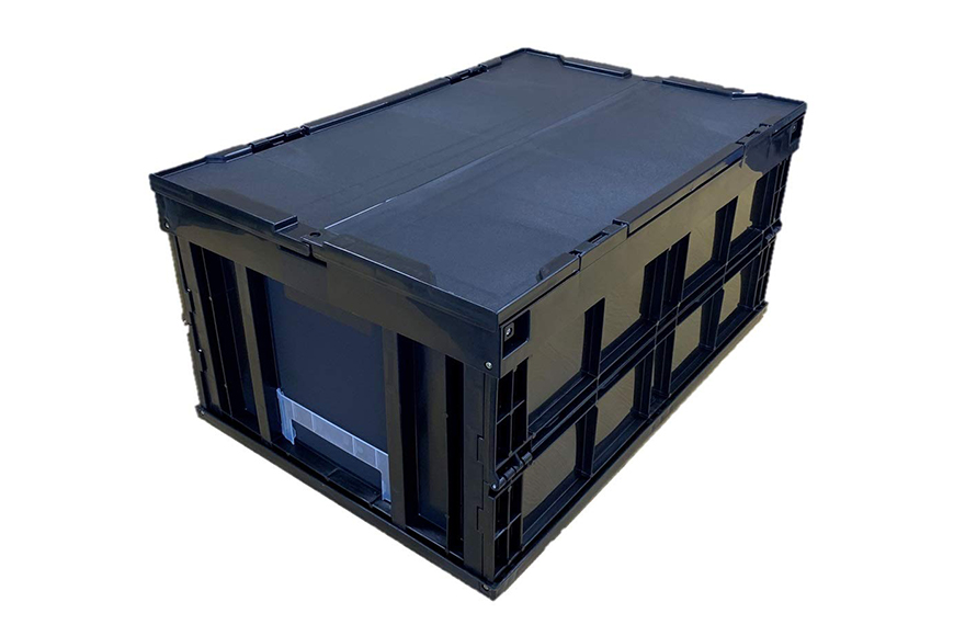 松本産業 折りたたみコンテナ 75L ブラック フタ付き ( F75BL ) キャンプ アウトドア 収納 大容量 収納ボックス 折り畳み式 頑丈設計 サバゲー グランピング 引っ越し 整理整頓 耐久性抜群 国産 茨城県 潮来市 (A28-014)