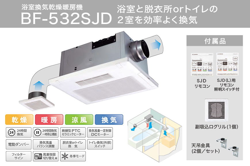 浴室換気乾燥暖房機：BF-532SJD/2室換気･セラミックヒータータイプ 茨城県 潮来市 A41-005