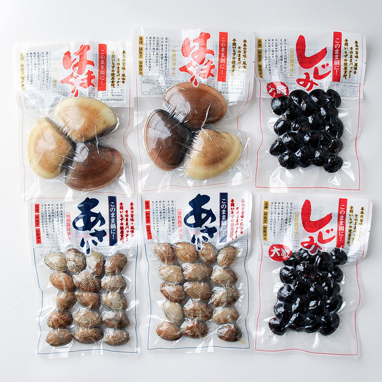 貝詰め合わせ しじみ 120g×2 あさり 120g×2 はまぐり 300g×2 加熱済 国産 茨城県産 鹿島灘 涸沼川 砂抜き不要 酒蒸し お吸い物 つくだ煮 パスタ 貝専門店の厳選品 贈答用 ギフト 常温 茨城県 潮来市 (A14-003)
