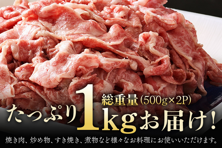 茨城県産 常陸牛 切り落とし 1kg (500g×2パック) 国産 和牛 牛 牛肉 ブランド牛 肉質柔らか ジューシー 焼肉 すき焼き 煮物 炒め物 小分け パック 冷凍配送 BBQ 贈答用 ギフト 茨城県 潮来市 「茨城県共通返礼品」(A12-006)