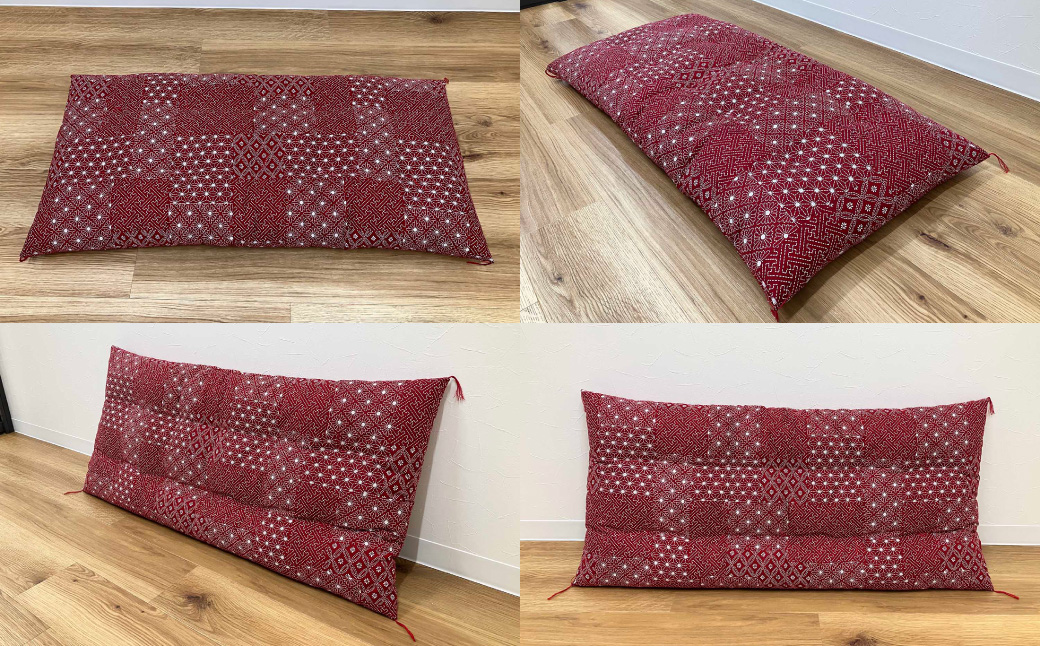 手づくり  長座布団・二枚組(同柄赤青)