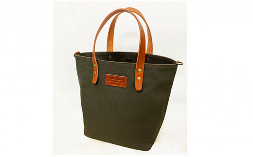 倉敷産帆布×本革 2way トートバッグタグ(カーキ×ブラウン)