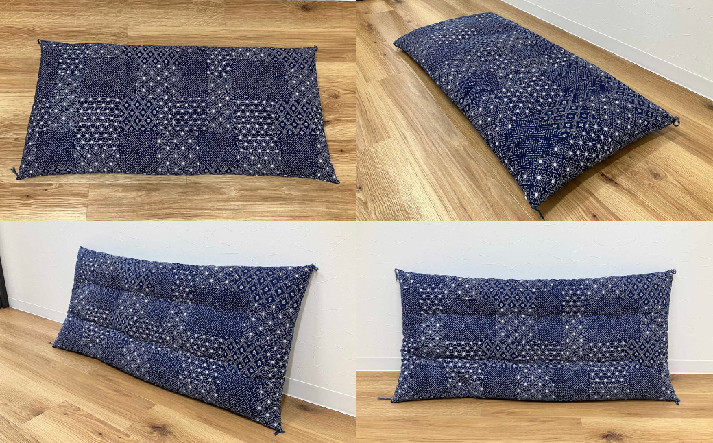 手づくり  長座布団・二枚組(同柄赤青)