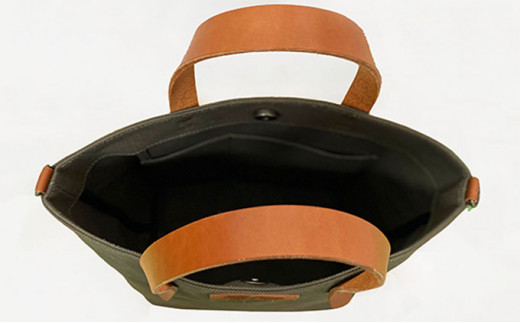 倉敷産帆布×本革 2way トートバッグタグ(カーキ×ブラウン)